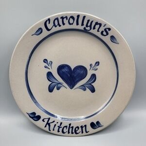 Rowe Pottery Salt Glazed Plate 10.5" Heart Carollyn's Kitchen Cobalt Blue Gray